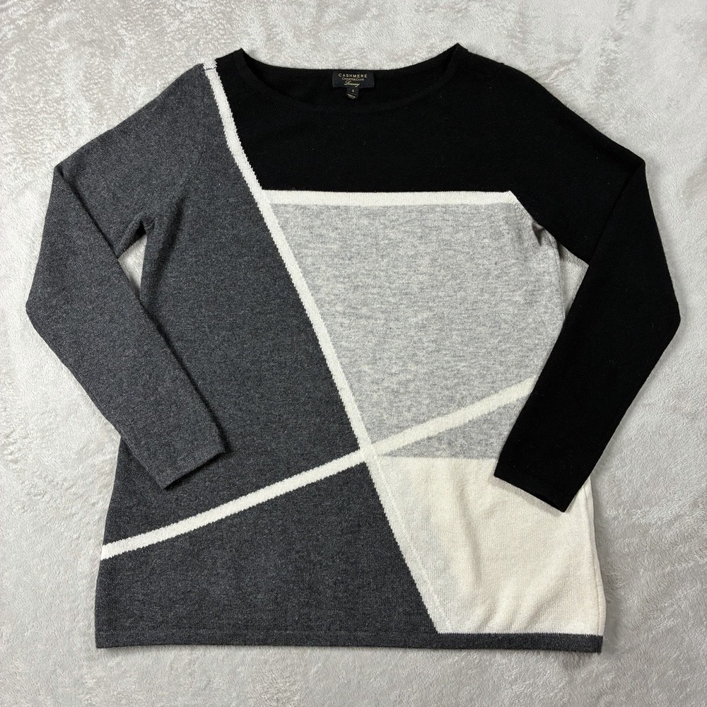Charter Club Cashmere Color Block Neutral Sweater Women's S Quiet Luxury Minimal - Picture 1 of 7